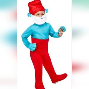 Rubies Smurfs Papa‎ Costume Red Pants Blue Shirt Hat Gloves Size 2T Halloween